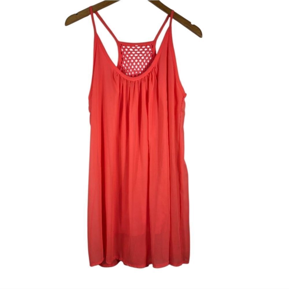 SHEIN Neon Coral Mesh Mini Summer Dress